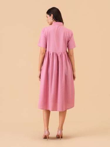 Image of The Mom Store Maternity & Nursing Midi Dress for Women | Pregnancy & Postpartum Wear | Cotton Flex Dress for New Mom | Trendy Stylish Comfortable Feeding Dress for Womens | Causal Office Formal Wear