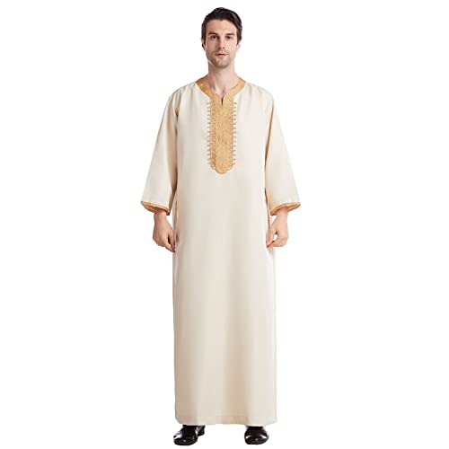 Caftán abaya para hombre de estilo étnico con cuello bordado CHUNOTU