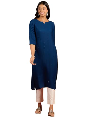 Image of Libas Womens Embroidered Viscose Straight Kurta for Women | Ethnic wear | Bridal Suit | Wedding Dress | Occasion wear