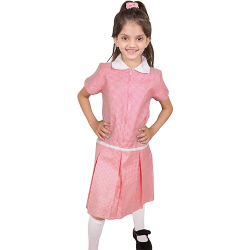 Girls Uniform School Dress Soft Comfortable Gingham Check Zip Up Summer Dresses with Matching Scrunchies3