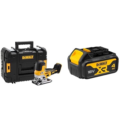 DEWALT - Scie Sauteuse à Prise par le Corps Brushless XR 18V - Courses à Vide 3200cps/min - Coupe Bois 135mm / Acier 10mm & Batterie XR 18V 4 Ah Li-Ion -...