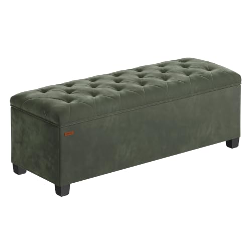 SONGMICS Velvet Storage Ottoman Bench Foot Rest with Legs 15.7 x 43 x 15.7 Inches End of Bed Bench Storage Chest Load up to 660 lb for Living Room Bedroom Entryway Forest Green ULSF089C01