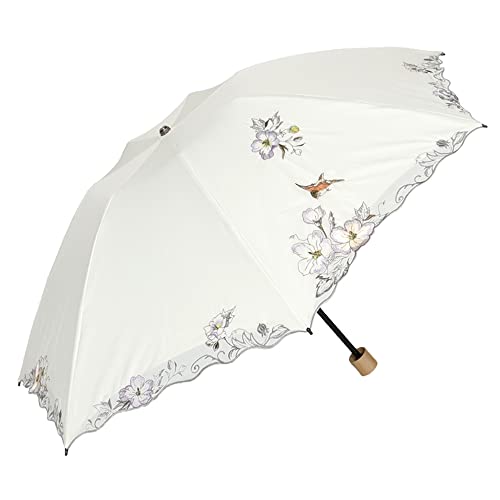 [シノワズリーモダン]日傘 折りたたみ レディース 完全遮光 遮熱 UVカット 晴雨兼用傘 (芙蓉・ホワイト)