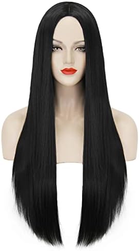 Mersi Long Black Wigs for Women 27'' Long Straight Black Hair Wig Natural Cute Wigs for Daily Party Halloween with Wig Cap S034BK