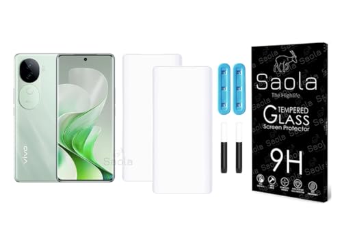 Image of Saola 2-Pack UV Curved Tempered Glass for Vivo V40E | 9H Hardness | Edge-to-Edge Full Screen Coverage | UV Light Installation | Scratch Resistant | Case Friendly Screen Protector. (6.77 Inches)