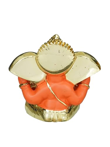 Image of eCraftIndia Golden and Orange Polyresin Lord Ganesha Idol for Home, Temple, Office, Car Dashboard - Divine Home Decor for Ganesha Devotees - Gift for Family, Friends - Suitable for Ganesh Chaturthi