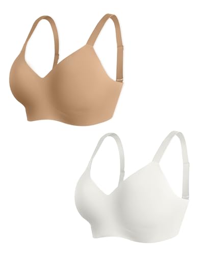 Image of As Fairy Womens Soft Comfortable No Underwire Bras V Neck Seamless Push Up Bralettes Full Coverage Tshirt Brassiere