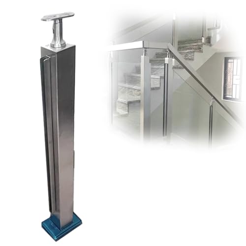 Stainless Steel Glass Railing Post, Square Metal Railing Spindles with Screws, Adjustable Spindles Stair Balustrade Post Kit Indoor, Strong Load-Bearing Capacity(A-Edge,Height 44in/110cm)