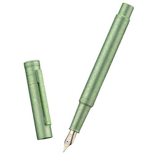 Image of Hongdian 1851 Forest Fountain Pen Applegreen Ice Flowers, Bent Nib Classic Design with Converter and Metal Pen Case