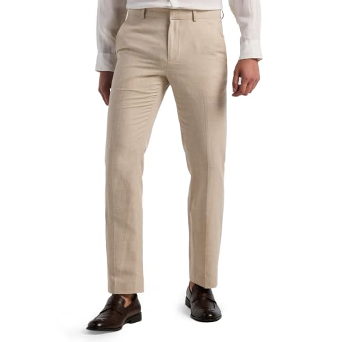 Perry Ellis Herren Anzughose aus Leinenmischung ohne Bundfalten, 34W / 34L