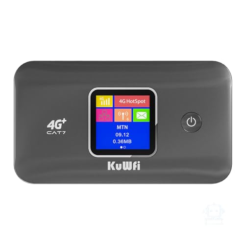 KuWFi Router 4G Dual Ban, draadloze mobiele router met simkaarthouder, 4G CAT7 snelheid tot 300 Mbps, verbinding tot 10 apparaten, eenvoudig te verbinden en te transporteren, kleurendisplay 3000 mAh