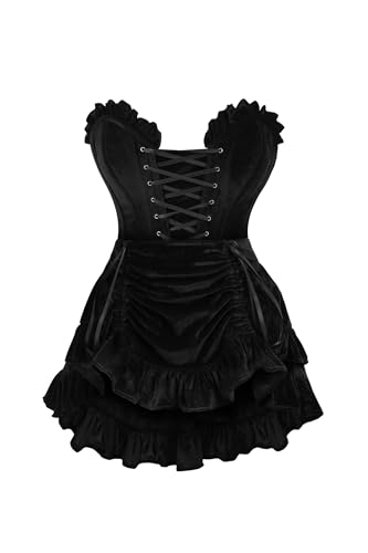 Daisy corsets Womens 2 Pc Black Velvet Steel Boned Corset & Skirt Set Bustier Dress