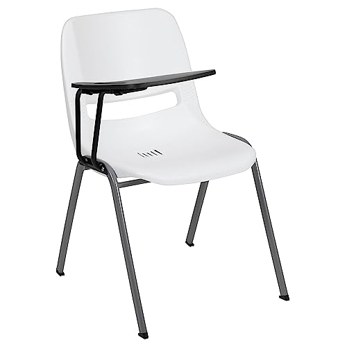 Flash Furniture HERCULES White Ergonomic Shell Chair with Right Handed Flip-Up Tablet Arm