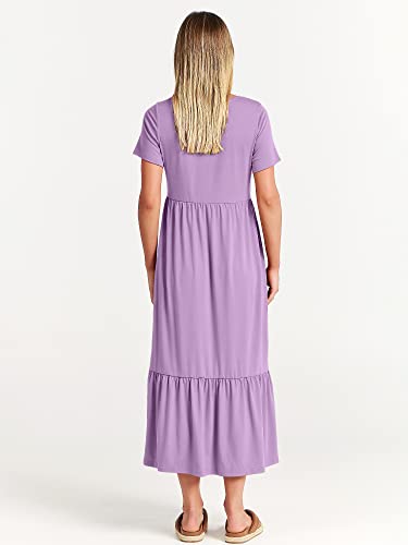 Image of ANRABESS Womens 2026 Summer Casual Maxi Dress A line Tiered Flowy Short Sleeve Crewneck T Shirt Beach Travel Long Dresses