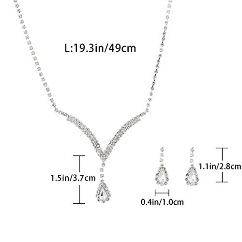 Yokawe Bridal Wedding Necklace Earrings Set Silver Rhinestones Teardrop Pendant Necklaces Bride Crystal Accessories Jewelry For Women And Girls #TOP2