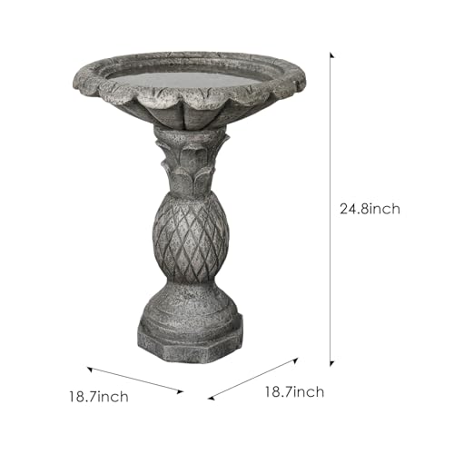 Image of SunJet 24.8 Inch Heigh Concrete Bird Bath with Pineapple Texture - birdbath Sturdy & Elegant Design, Vintage Freestanding Style, Attracts Birds and Enhances Garden, Patio, Yard, Lawn Decor