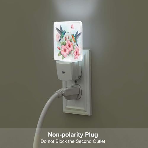 Image of Futterya Plug-in LED Night Light, Hummingbird Hibiscus Set of 2 Dusk-to-Dawn Auto Sensor Decor Lamp