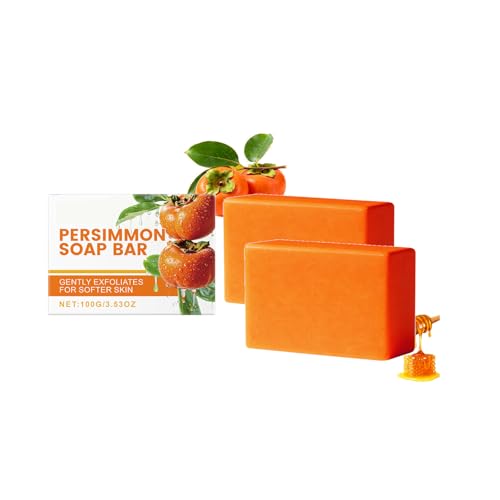 Jabón de Caqui y Miel – Jabón Artesanal Natural con Glicerina para Rostro y Cuerpo, Limpieza Suave, 100g (2OCS)