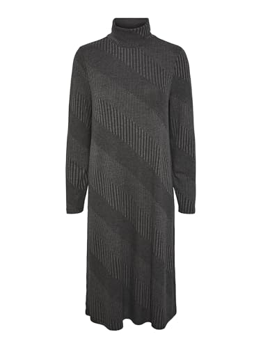 PIECES Damen PCSARA LS ROLL Neck MIDI Dress Kleid, Dark Grey Melange ,L