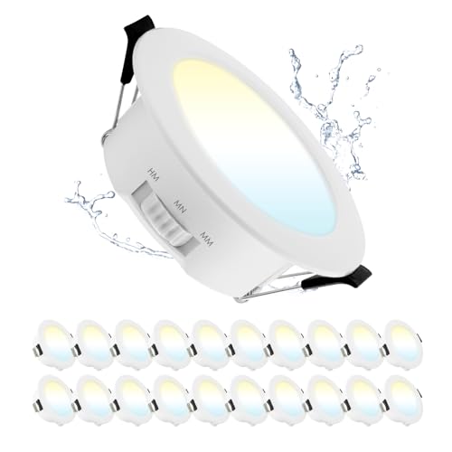 Grebeam 5W Ojo de buey led para techo, 3000K/4000K/6000K Blanco Cálido/Neutro/Frío, Downlight LED Techo Empotrable IP44 para Baño Ø65 75mm Agujero, Pack de 20