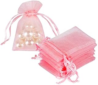 HRX Package Organza Bags Small, 100pcs Pink Mini Gift Bags Little Lavender Mesh Bags Drawstring Scent Bags for Jewellery Sweets Chocolate Wedding Favour Pouches(5x8cm)