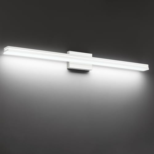 Image of SineRise 48-Inch LED Modern Bathroom Vanity Light Bar, Chrome Modern Acrylic Bathroom Wall Lighting Fixtures Over Mirror (Cool White 6000K)