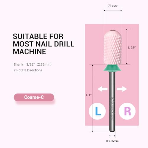 Image of MelodySusie Ceramic Nail Drill Bit, 3 /32'' Smooth Round Top Large Barrel Bits, Suitable for Manicure Pedicure Cuticle Gel Polishing, Beginners Bits, Pink, Series Bit-S, Coarse