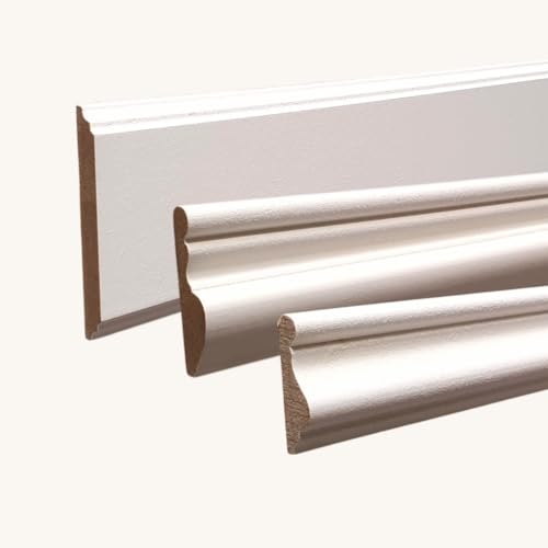 MadeInNature Moulure Murale, Cimaise en bois médium blanche, longueur 2 mètres, corniche bois prépeinte robuste et facile à poser, Modèles et Tailles au choix...