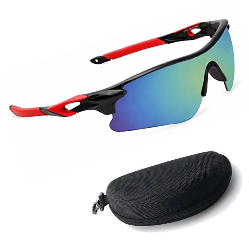 Image of Oversized Sports Goggles for Men & Women UV400 Protection Non Polarized Cycling Running Cricket Driving Fishing Outdoor Lightweight Wraparound Design Clear Vision Eyewear. (Red)