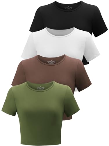 Kole Meego Cotton Workout Tops for Women Crop Tops Trendy Going Out Tops Gym High Neck Summer Shirts 4 Pack