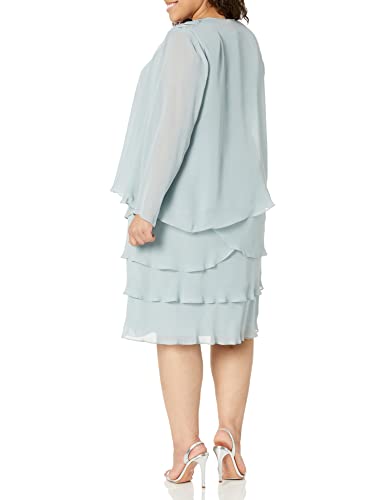 Image of S.L. Fashions Women's Mother of The Bride Tiered Jacket Dress with Shoulder Embellishment