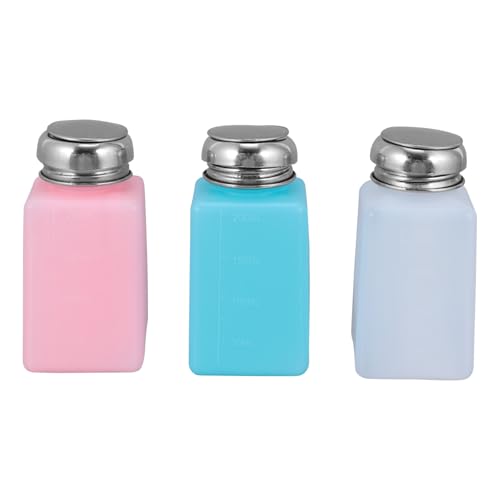 PHENOFICE 3 piezas Botellas Dispensadoras de Alcohol Dosificador Vacío para Removedor de Esmalte con Bomba de Presión para Manicura Colores Blanco Rosa y Azul Claro