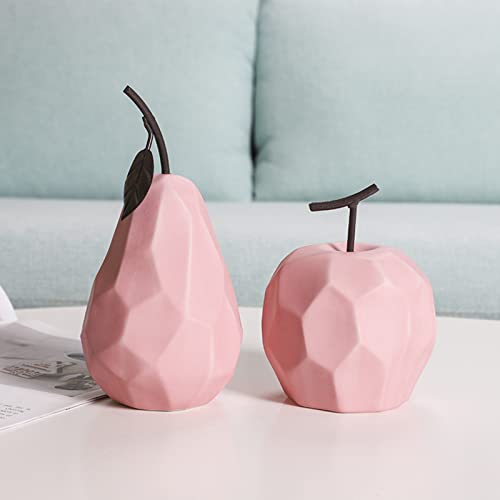 Keramische Fruchtskulptur Apfel Birnenverzierungen, Moderne Minimalistische Skulptur, Für Desktop-Familie Skulptur Für Wohnzimmer, Schlafzimmer, Esszimmer Dekoration 2 Stück,Rosa Cover