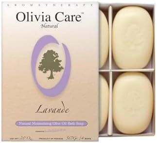 Olivia Care Lavender Bar Soap-4 pack box set - 100% Natural Ingredients, Organic, Vegan - For Face & Body, Cold-pressed Triple-Milled, Hydrating, Moisturizing, Infused Calcium & Vitamins - 4 X 5 oz