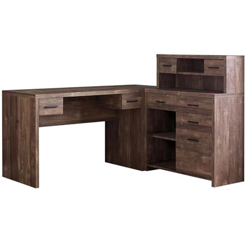 Monarch Specialties Computer Desk L-Shaped - Left or Right Set- Up - Corner Desk with Hutch 60'L (Brown Reclaimed Wood)