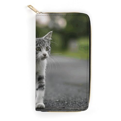 Womens Leather Wallets Walk Along The Road Wallet for Women Large Capacity Card Phone Holder Ladies Purse