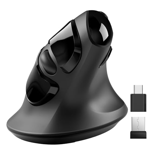 Image of MicroPack Ergonomic Mouse, Vertical Wireless Mouse with USB A & Type-C Receiver, Ergo Design Reduces Muscle Strain, 6 Buttons 800 /1200 /1600 DPI Mouse for Windows, Mac, PC, Laptop, Black