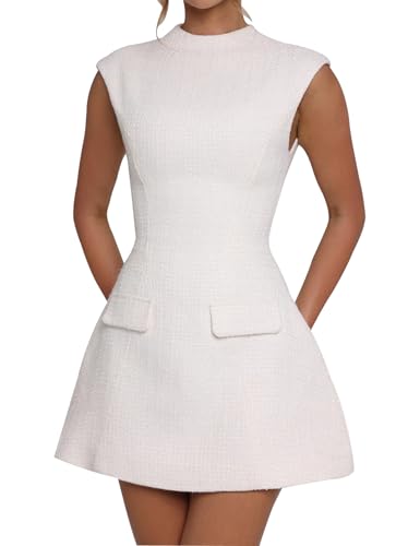 SHESEEWORLD Women's Cap Sleeve Mock Neck Sexy Cutout Backless Button Mini Dress A Line High Waist Slim Cocktail Party Dresses2