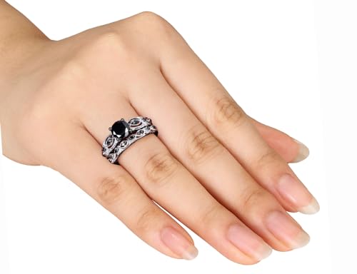 1.39 Carat (ctw) Black Diamond Engagement Ring and Wedding Band Set in 10K White Gold2