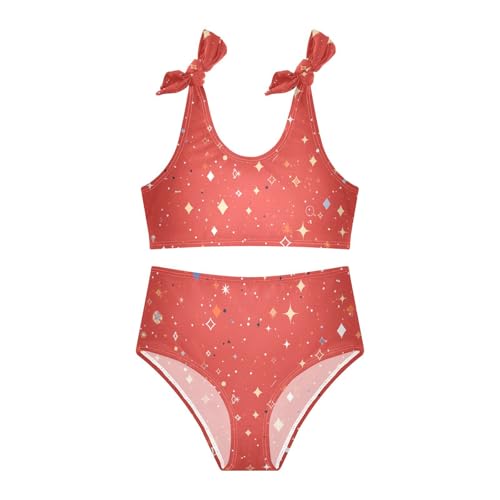 KLL Red Glitter Texture Girls 2 Pieces Bikini Sets Scoop Neck Swimsuit Swimwear Adjustable Strap3