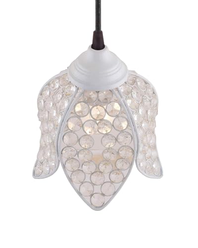 Image of Lotus Crystal Pendant Light Modern Ceiling Fixture, Stylish Home Decor, Warm White, Living Room, Bedroom, Contemporary Design, Decorative Crystal Chandelier (White)
