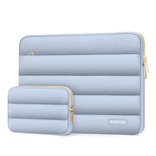 Image of MOSISO 14 inch Laptop Case, 14 inch Puffy Laptop Sleeve Compatible with HP Lenovo Dell ASUS Acer, HP Stream, Dell Latitude, Lenovo IdeaPad, Polyester Horizontal Bag with Small Case, Baby Blue