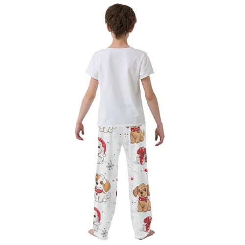 ZZXXB Christmas Dogs Boys Long Pants Soft Trousers Elastic Waist Kids Lounge Bottoms with Pockets S-XL3