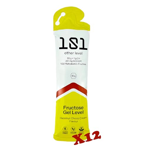 101 Other Level Gel Energetico Crema de Chocolate - Pack 12 Geles x 81 g - Geles Energeticos Ciclismo - Rico en Carbohidratos 56 gr, Maltodextrina y Fructosa - SIN GLUTEN - Vegano