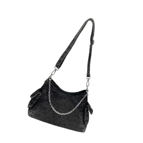Grand sac à bandoulière en jean noir femme sac d'école spacieux réglable