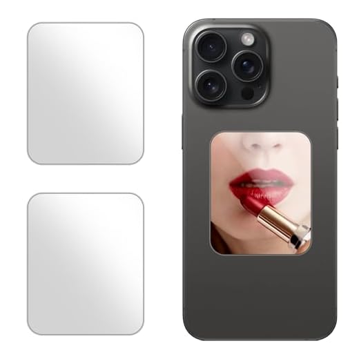 Square Mirror Decal for Smartphone，Stick-On Make up Mirror Sticker on Phone Case Back，Rectangle Mirror Phone Charm （2 Pack ）