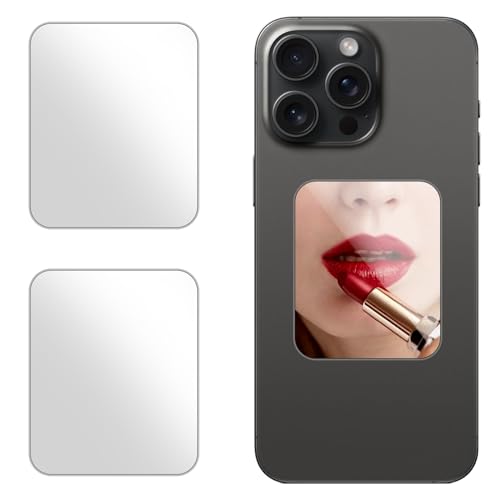 Square Mirror Decal for SmartphoneStick-On Make up Mirror Sticker on Phone Case BackRectangle Mirror Phone Charm 2 Pack