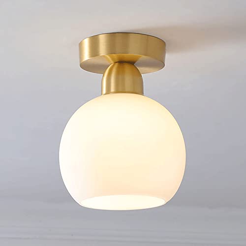 Plafonnier en verre et cuivre doré pour couloir et entrée