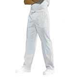 AJM STORE Pantalon de travail unisexe, taille élastique, blanc, pour personnel médical et sanitaire, cuisine, Regular-Fit, Blanc, 3XL