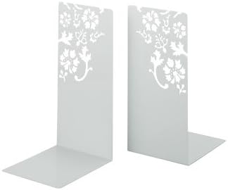 DLCUEL Bookends Kirie - Pair of White Metal with Flower Cutout Pattern, 10" Tall